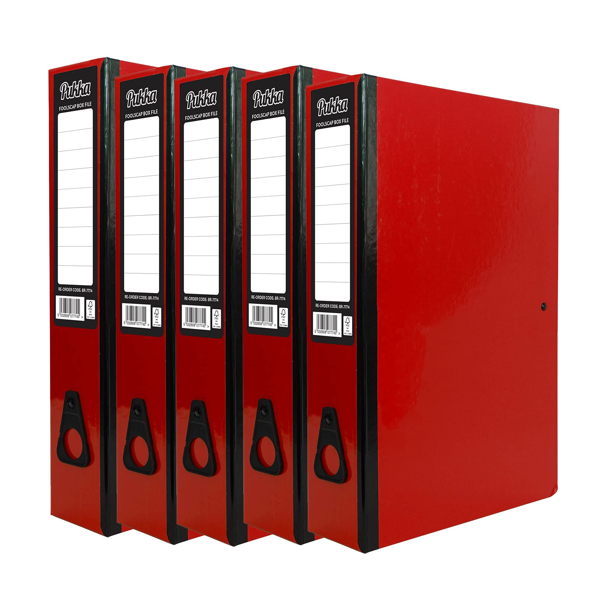5 x Pukka Foolscap A4 Glossy Box Files with Document Clip & Push Lock School Work Office 70mm Spine File Organiser (Red)