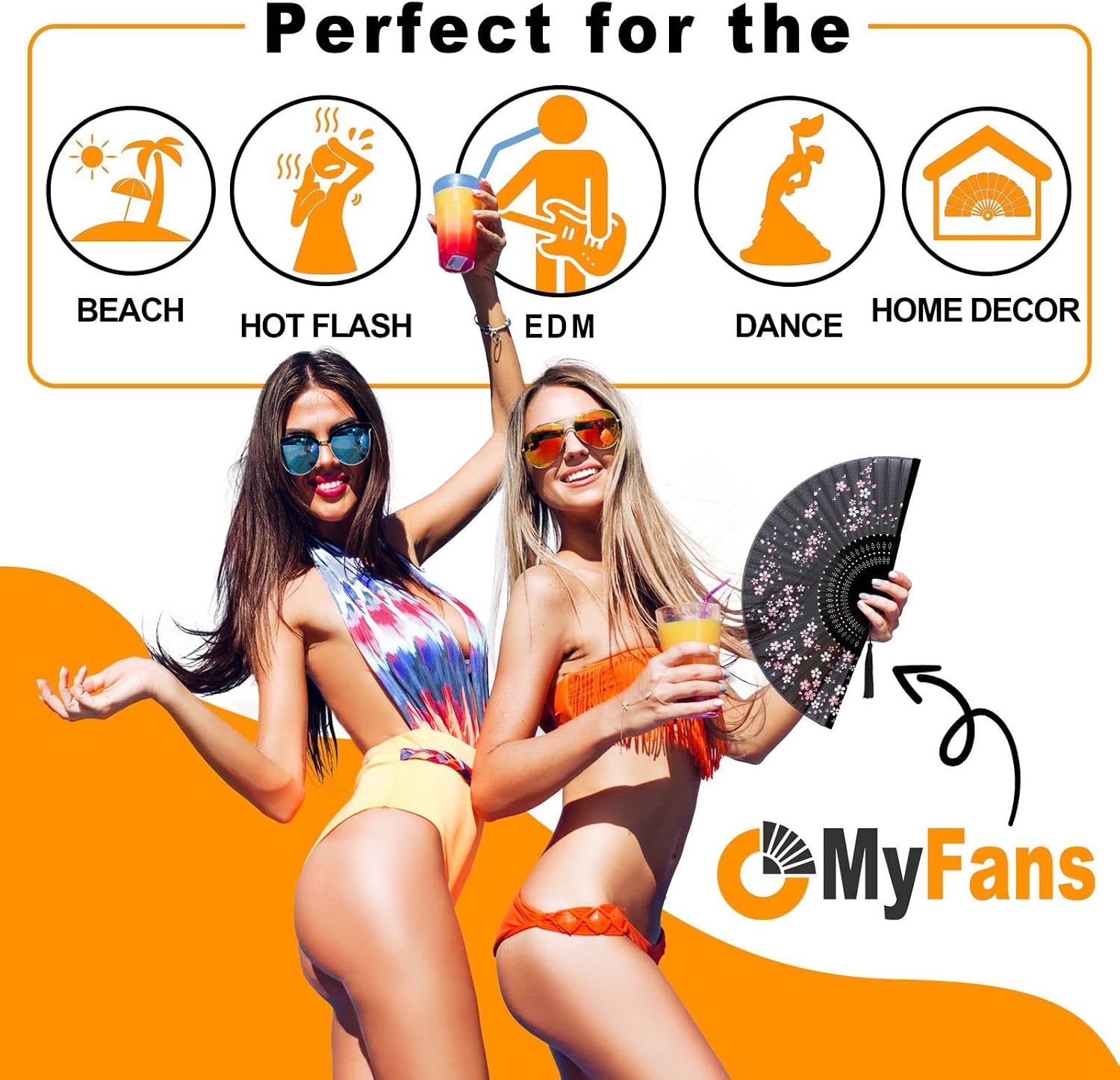 Hand Fan for Women Foldable - Folding Chinese Japanese Vintage Bamboo Silk Fan - Ideal for Hot Flashes, Church, EDM, Festivals, Dancing and Gifts (Little Sakura-Black) image 3