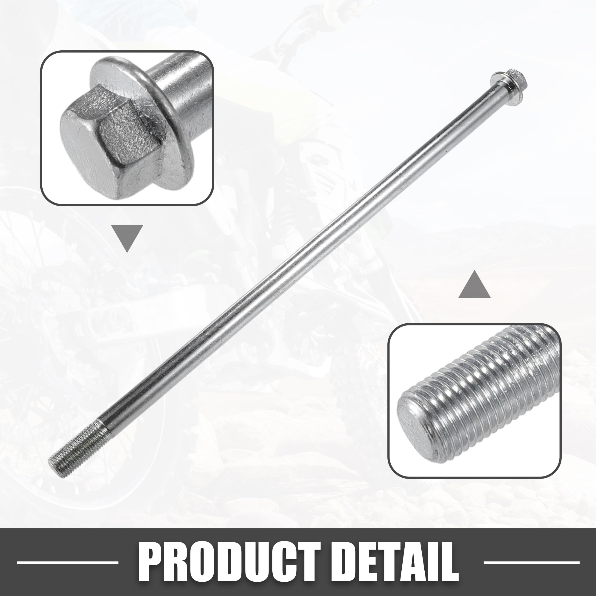 A ABSOPRO Asse anteriore posteriore con boccola e bullone a vite M12 320mm per moto da cross, scooter, ATV, asse ruota in lega d'acciaio tonalità argento