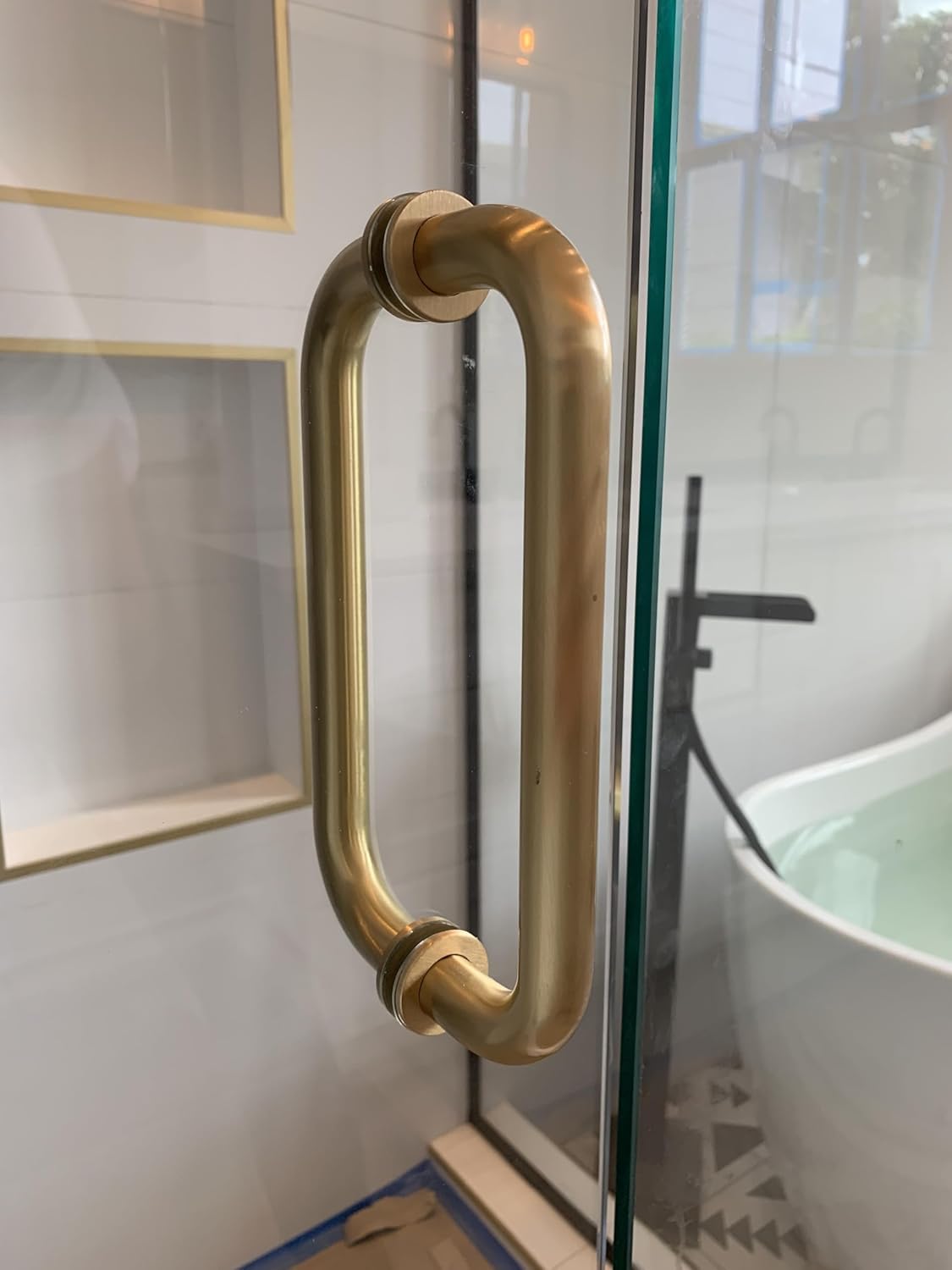 Shower Door Handle 8 inches/203mm Round Back to Back Double Side Pull Stainless Steel for 1/4" to 1/2" Thickness Glass - Brushed Gold
