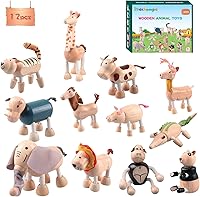 Drachompa 12PCS Bendable Wooden Animal Toys - Posable Safari & Farm Figures, Safe Natural Wood STEM Learning Toys for Kids 3-6 Years