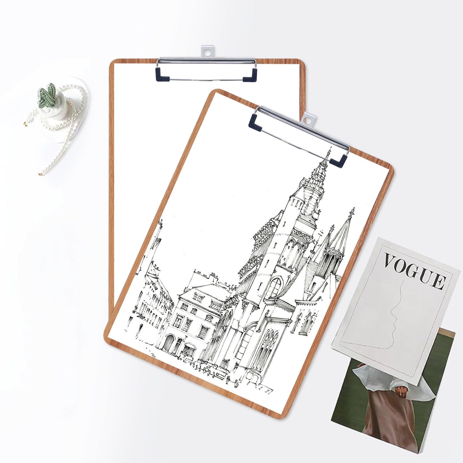 A5 Portablocco di Legno, 6 Pezzi Legno Portablocco Clipboard, Portablocco con Ferma-documenti, Legno Clipboard Appunti Di Legno, Porta Pad Lavagna Da Scrittura