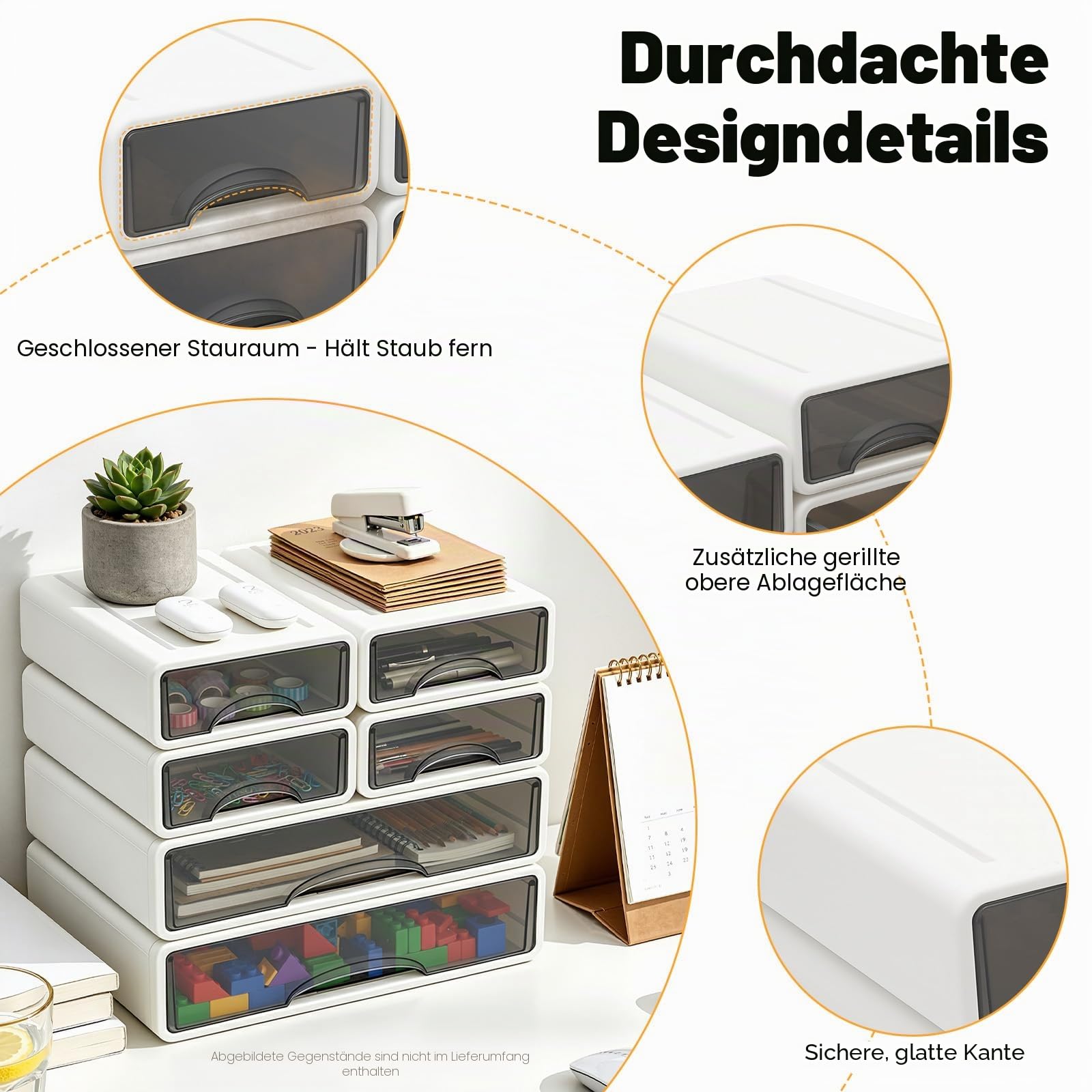 Großer Schreibtisch Organizer 34 x 25 x 33cm 6 Stück Büro Schubladenbox Frei stapelbar Aufbewahrung für Bürobedarf, Schmuck, Stifte