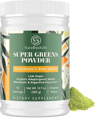 Super Greens - Superalimento en polvo + electrolitos y hierbas tónicas  Verdes orgánicos, shilajit, adaptógenos, antioxidantes, preobióticos y