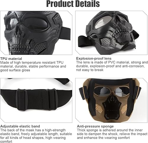 Miniatura 5 de Gafas de montar para casco de motocicleta, antiempañamiento, máscara facial desmontable con gafas de cuatrimoto, gafas de motocross (negro, lente