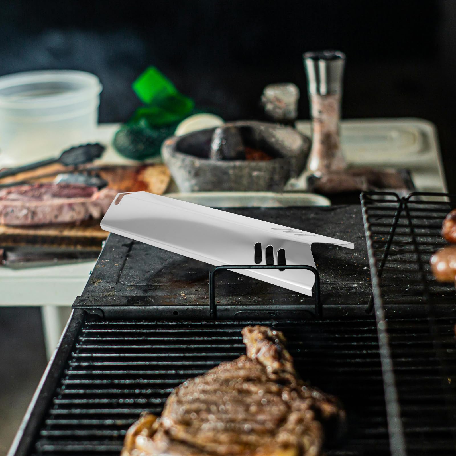 Brennerabdeckungen und Gleichmäßiger Wärmeverteilung mit Glatter Oberfläche 4 Stück Edelstahl Ersatzteile Zubehör für Gasgrill für Camping und Grillen