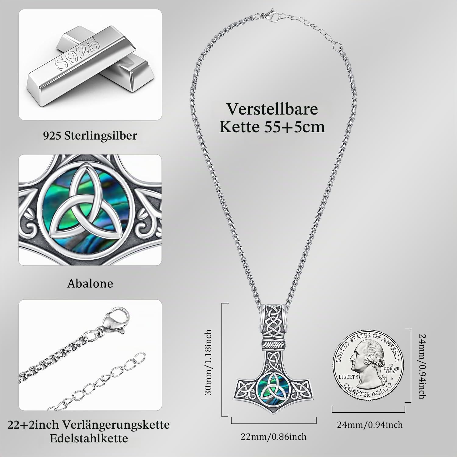 Wikinger Kette Herren 925 Sterling Silber ViKing Halskette Nordischer Mythologie Amulett Anhänger Wikinger Schmuck Frauen Damen