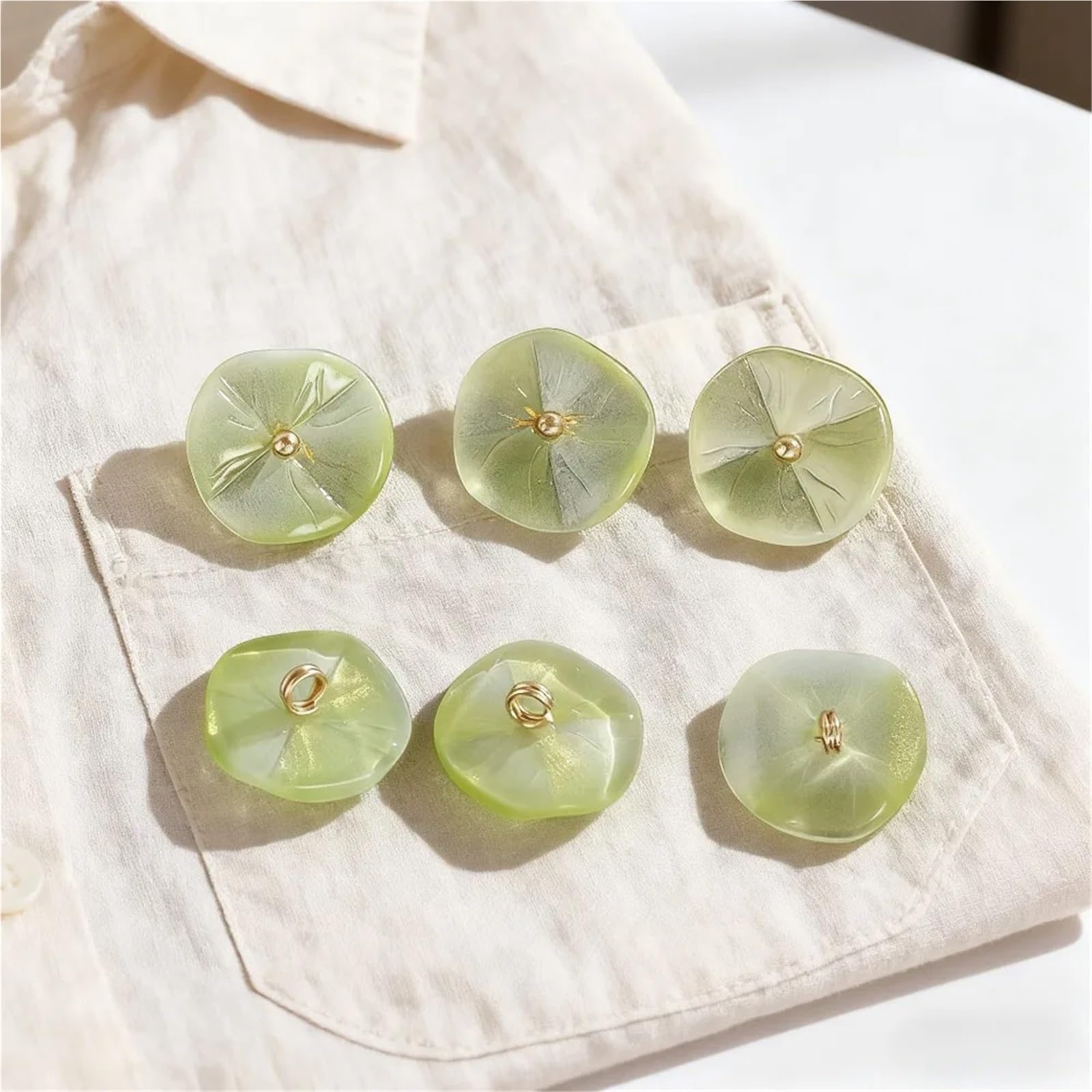 bottoni, Confezione Da 12 Bottoni Con Gambo In Resina Foglia Di Loto Verde 16 Mm