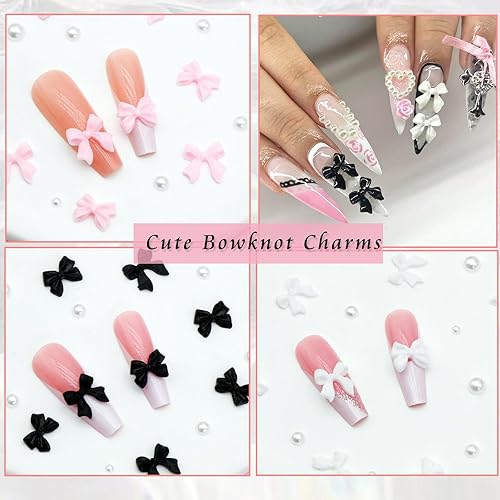 Miniatura 4 de RODAKY Dijes de uñas con lazo 3D, 1 caja de resina para arte de uñas, para el día de San Valentín, lindo kawaii, decoración de uñas, dijes de perlas