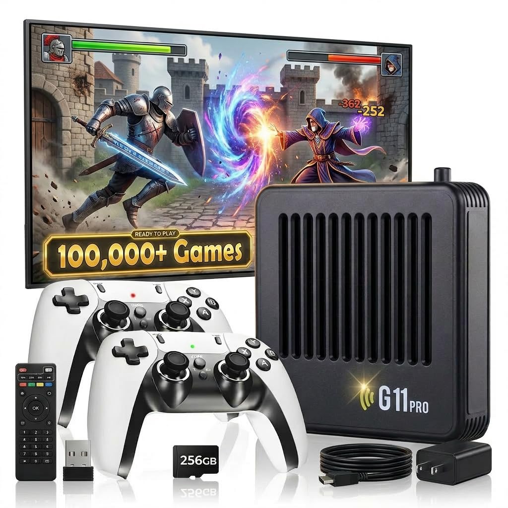 2026 Upgraded G11 Pro Game Box Console, 100,000+ Retro Gaming Console, 55+ Emulators, 4K HD HDMI TV Game Stick with Video Games, Plug & Play Game Console for TV 2 Wireless Controllers