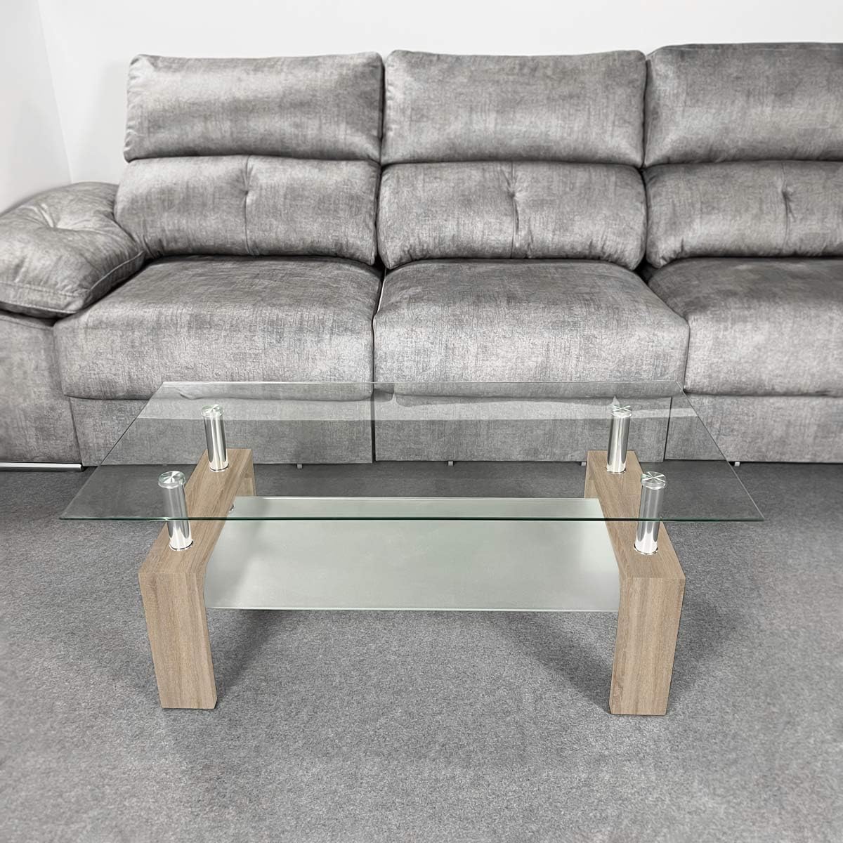 Somnia Descanso - Mesa de Centro de Cristal, Mesita de Salón o Comedor, Modelo Öland, Acabado en Color Cambria, Medidas: 110 cm (Ancho) x 55 cm (Fondo) x 45 cm (Alto)