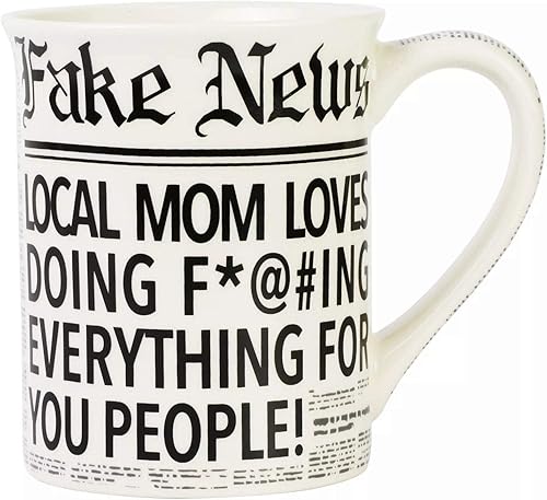 Enesco Our Name is Mud Fake News Local Mom Doing Everything - Taza de café, 16 onzas, color blanco