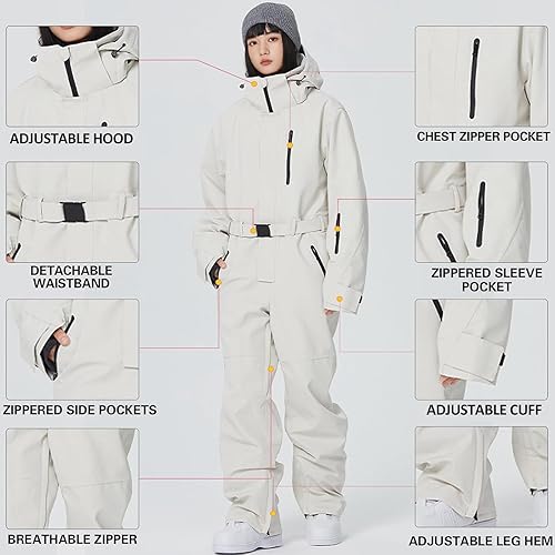 Miniatura 10 de ALSOGO Trajes de esquí de una pieza para mujer impermeables aislados con cinturón desmontable para deportes de nieve