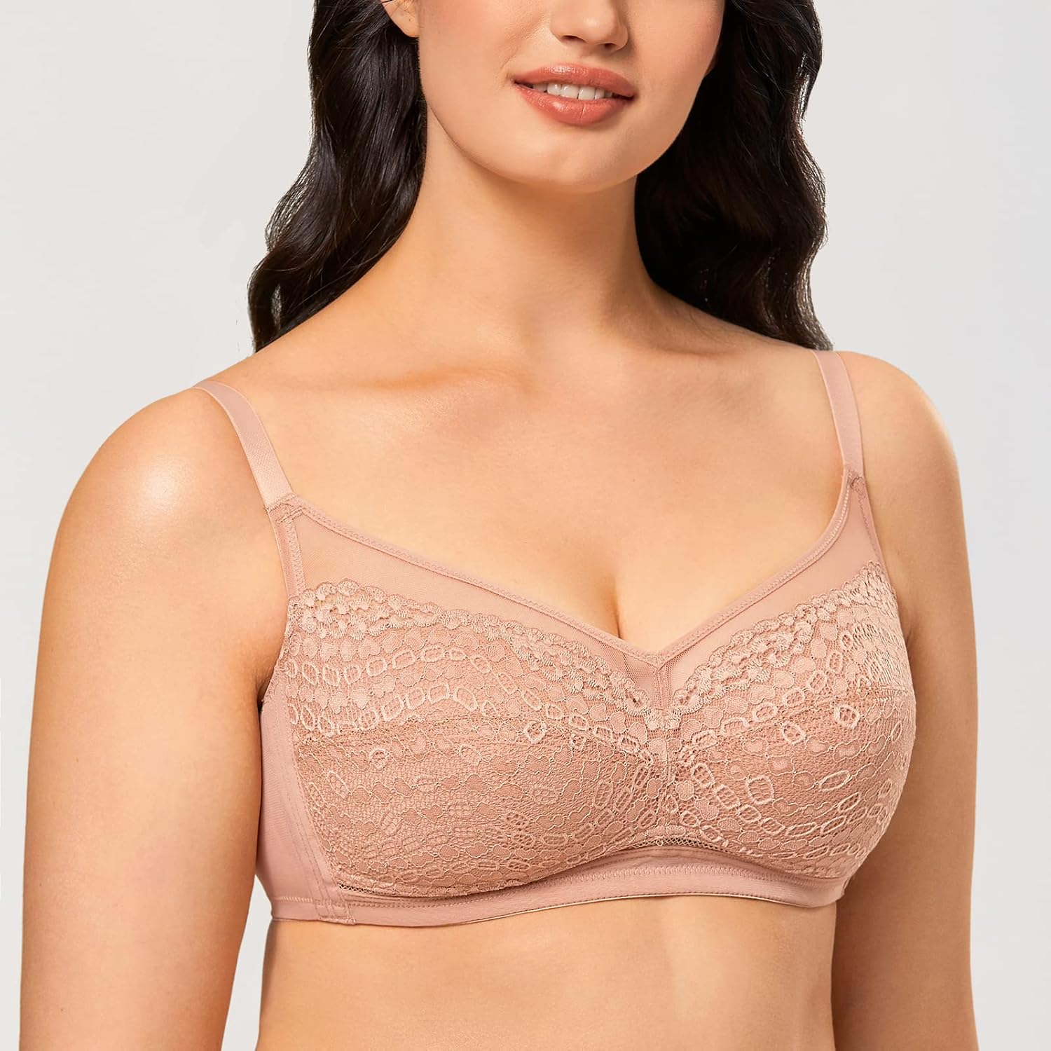 DOBREVA Women's Lace Full Coverage Bra Minimizer Lightly Lined Wire-Free Bras - Image 4