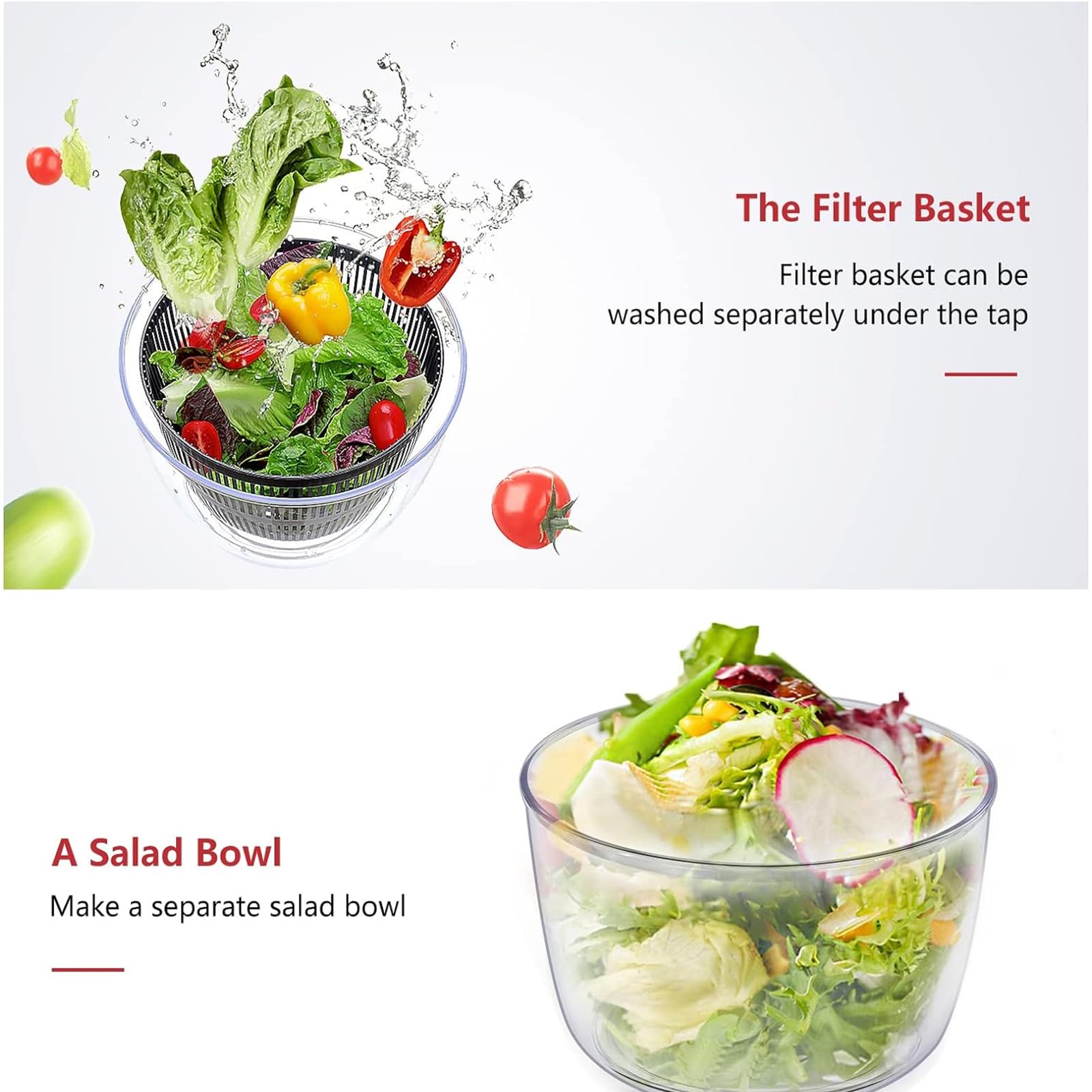ERICAT Centrifuga per Frutta, Centrifuga per Insalata Manuale con Impugnatura Antiscivolo, Grande capacità da 3 Litri E Buon Design a Doppio Strato, Facile da Pulire, per Frutta E Verdura Fresca
