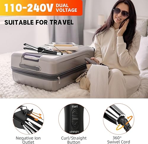 Miniatura 3 de Plancha de pelo 2 en 1, plancha de pelo de 1 14 pulgadas de cerámica, plancha de pelo en un viaje de doble voltaje con temperatura ajustable para