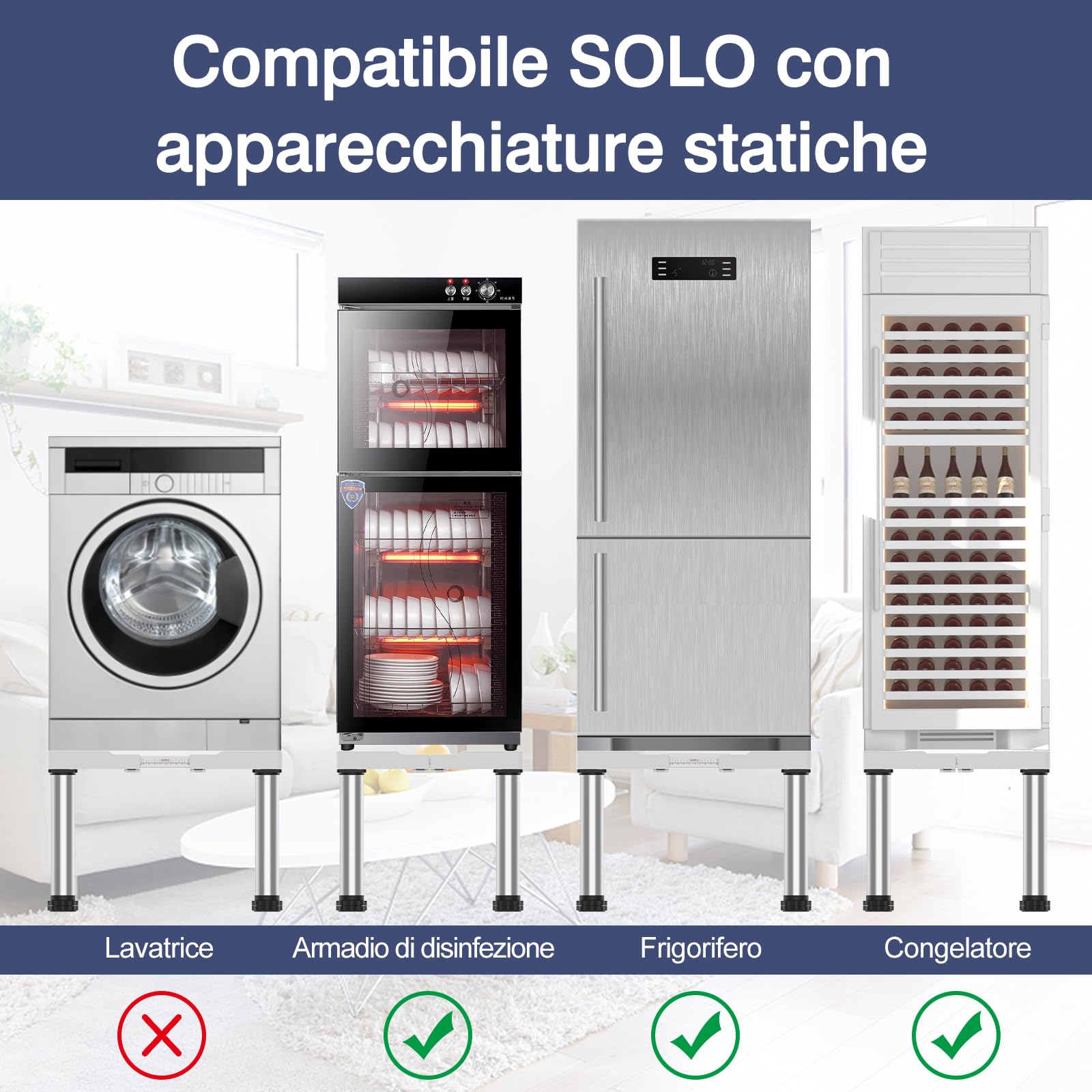 DEWEL Mini Base Per Frigorifero Rialzata, Altezza 33-36 CM, Base Per Lavastoviglie 45-67 CM Con 4 Piedini Robusti, Carico 200 KG Per Asciugatrice Armadio Frigorifero (Bianco)