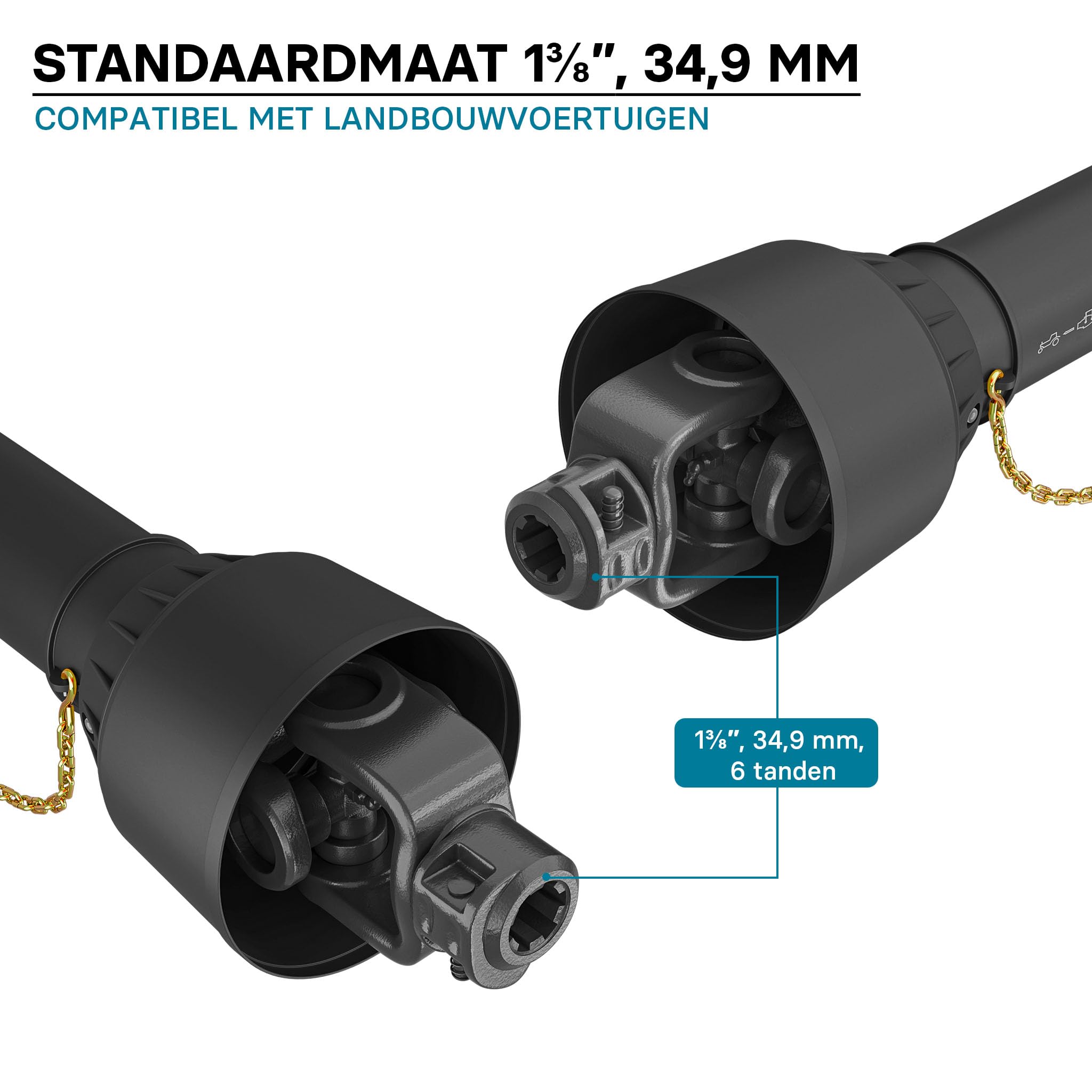 WilTec Toma de Fuerza T4 Eje transmisión cardán 520mm 460Nm 540rpm PTO 40kW (55CV) 2X 1 3/8 6 Dientes