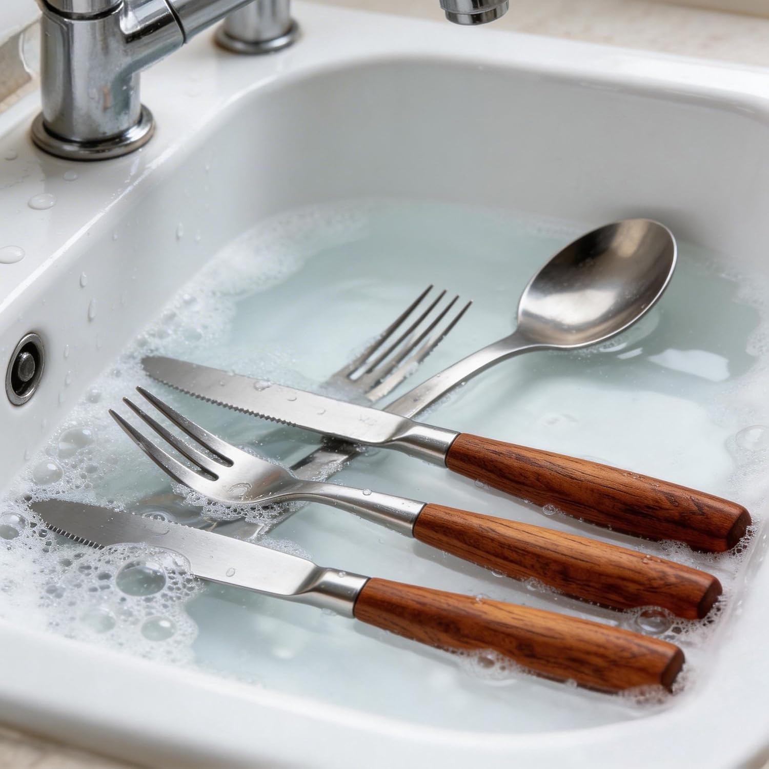 WeimiduoHome 3-Piece Wooden Handle Cutlery Set, Food-Grade Stainless Steel Knife Fork Spoon Utensils, Ergonomic Portable Tableware for Home, Travel, Camping, Dishwasher Safe