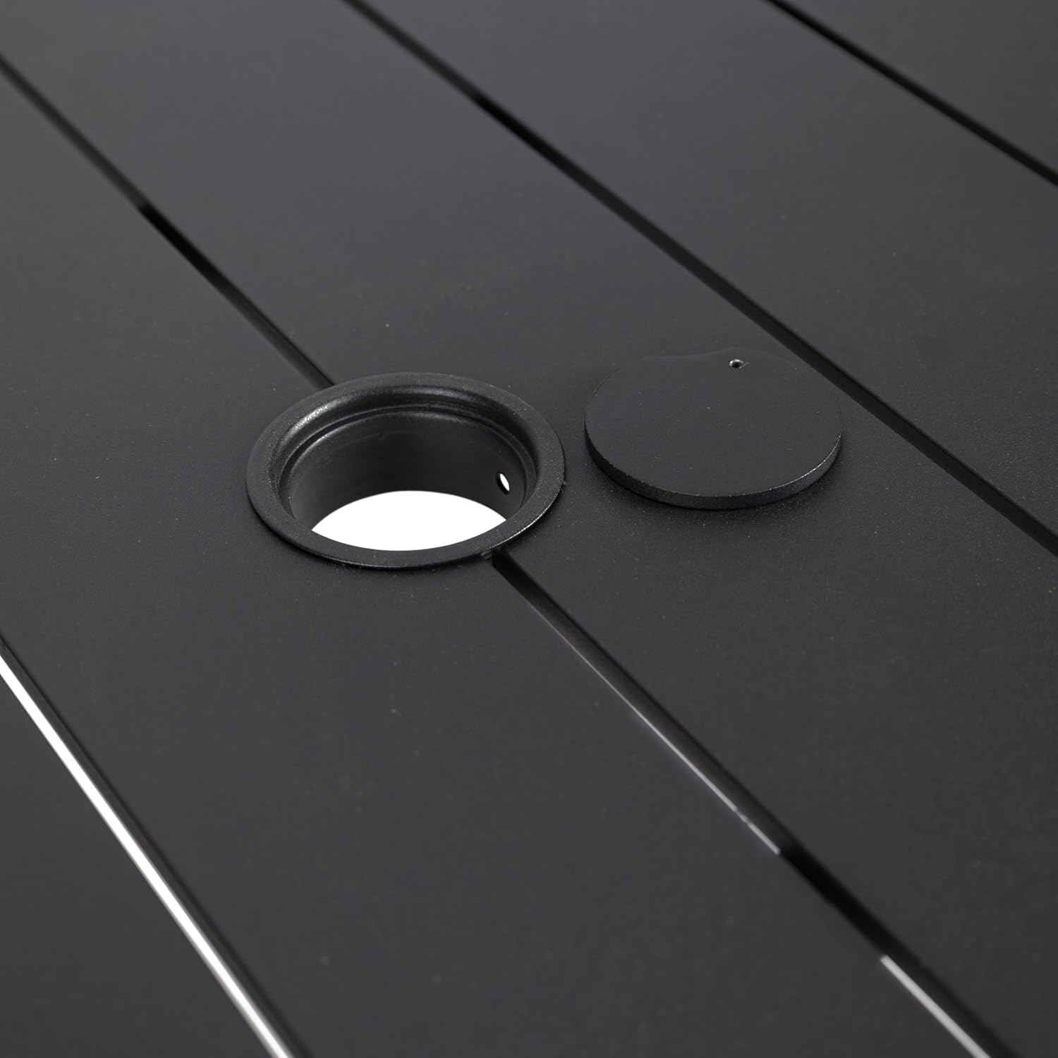 LeisureMod 63 Inch Rectangular Black Aluminum Dining Table, Mid-Century Modern Outdoor Patio Table