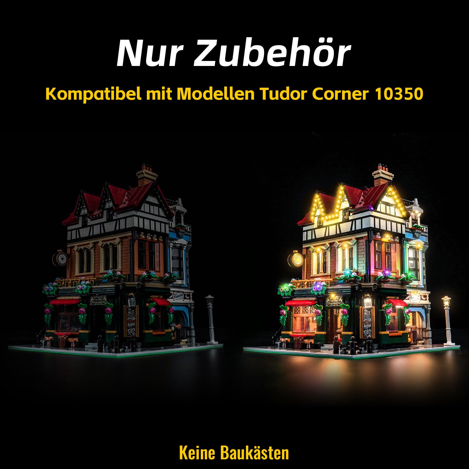 Zestaw oświetleniowy z pilotem zdalnego sterowania, kompatybilny z Lego Tudor Corner 10350 (nie jest to model), zestaw oświetlenia LED, kompatybilny z Lego Tudor Corner, kreatywna zabawka