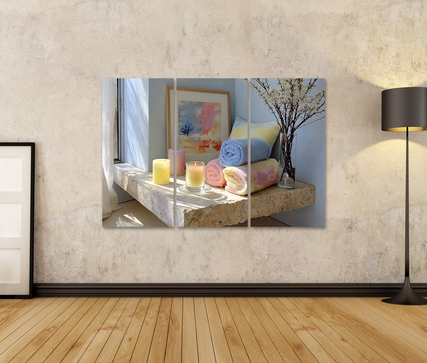 islandburner Cuadro sobre lienzo Relajante Spa Ambiente Mural Baño para amantes del bienestar – 3 piezas