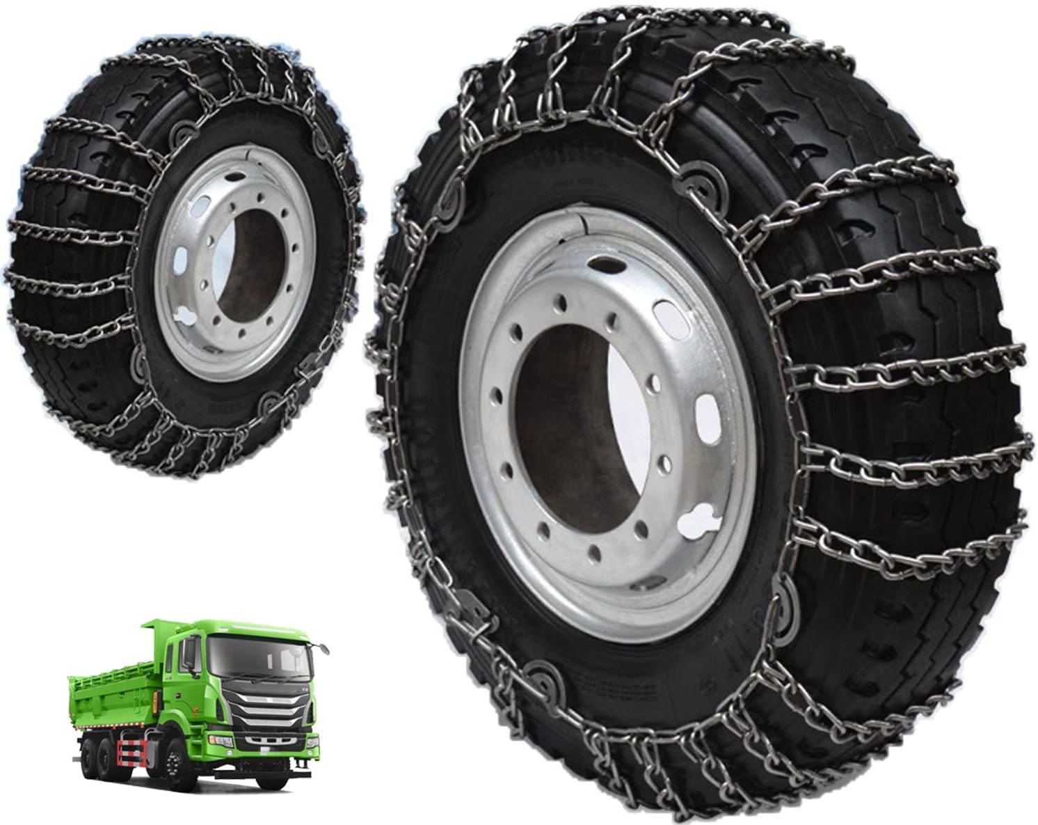 9mm Set of 2 Tire Chains for Suv ATV and Pickup Trucks Slip Snow Traction Chains Durable Manganese Emergency Grip for Icy Roads 9.00R16 2pcs 285/80R22.5