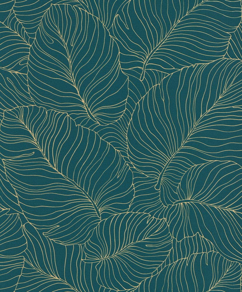 Grandeco Isa Banana Leaf Blown Textured Wallpaper Teal/Gold
