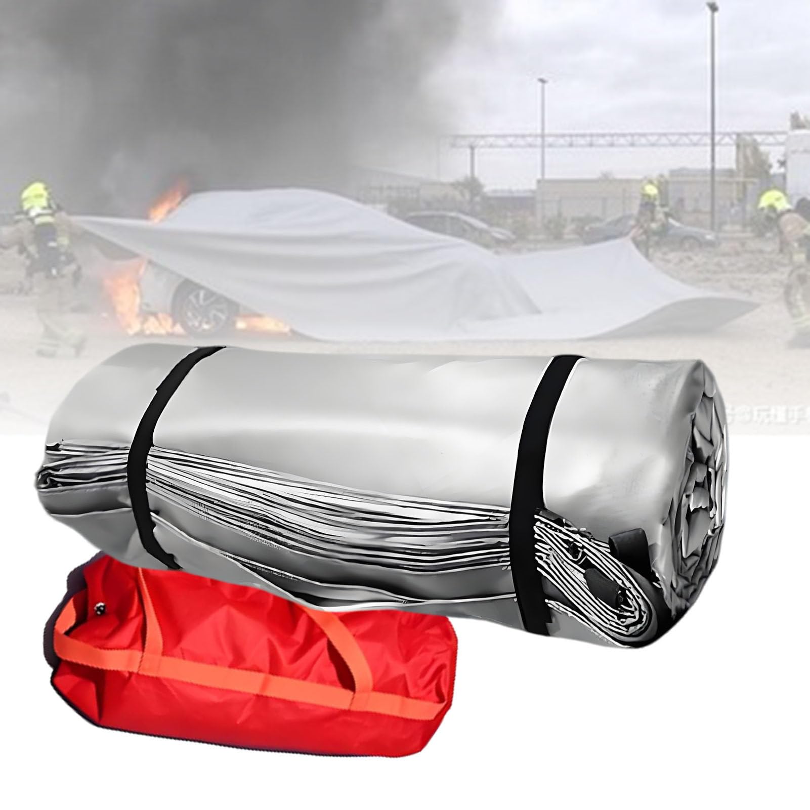 Manta Ignífuga para Coche, Mantas Ignífugas de Emergencia para Coche, Manta Extintora para Vehículos Eléctricos, Camiones y Automotores (Fibra de Vidrio + Silicona de Doble Cara) 3x4m