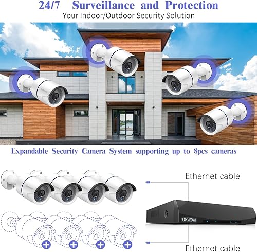 Miniatura 4 de Sistema de cámara de seguridad POE con NVR 4K, 4 cámaras de seguridad IP de 5MP con disco duro de 1 TB para interiores y exteriores