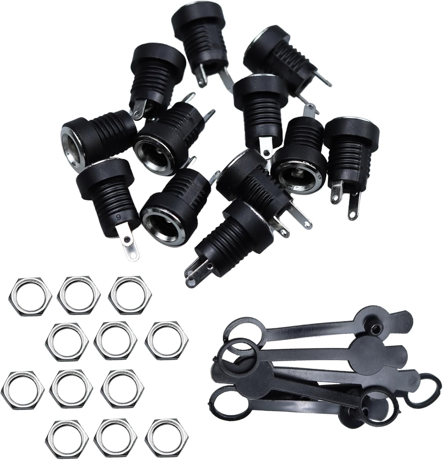 24Pcs 5.5 x 2.1mm 2 Pin DC Power Female Jack Panel Mount Connector Sockets, DC Electrical Plug Connector Adapter with Dustproof Plug