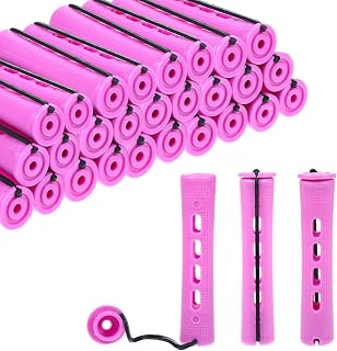 30Pcs Heatless Curlers Set for Natural Hair-Pink Plastic Hair Rollers with Clips for Long & Short Hair Styling, DIY Perm Kit with Curling Rods and Perm Papers