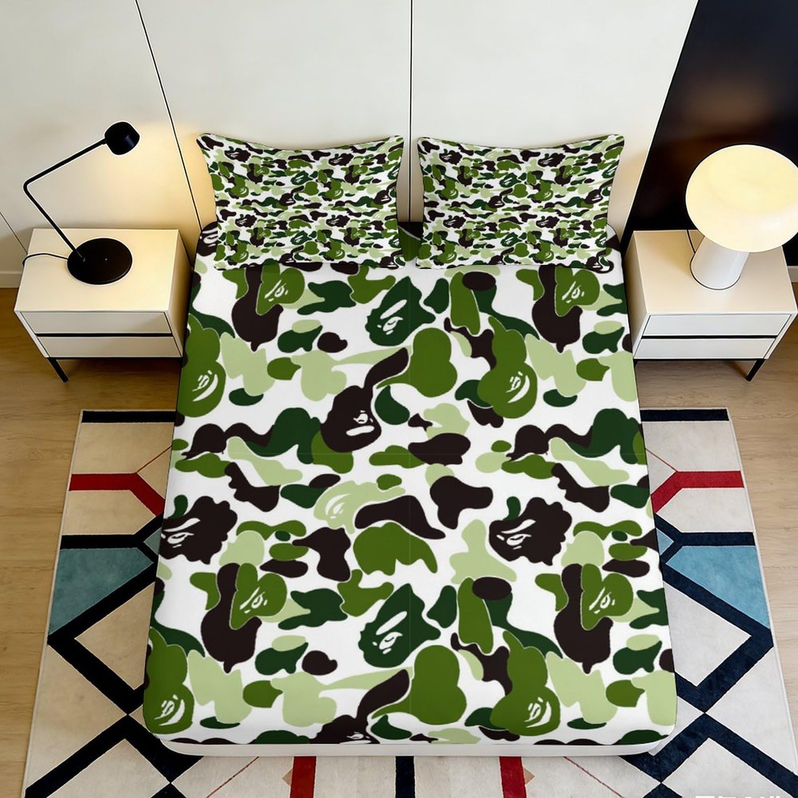 Pnayamiorkfel Style-8 3D Printed Camouflage Forest Fitted Sheet Microfiber Soft Breathable Army Green Camo Mattress Cover Bedroom Decor 90X200x25cm