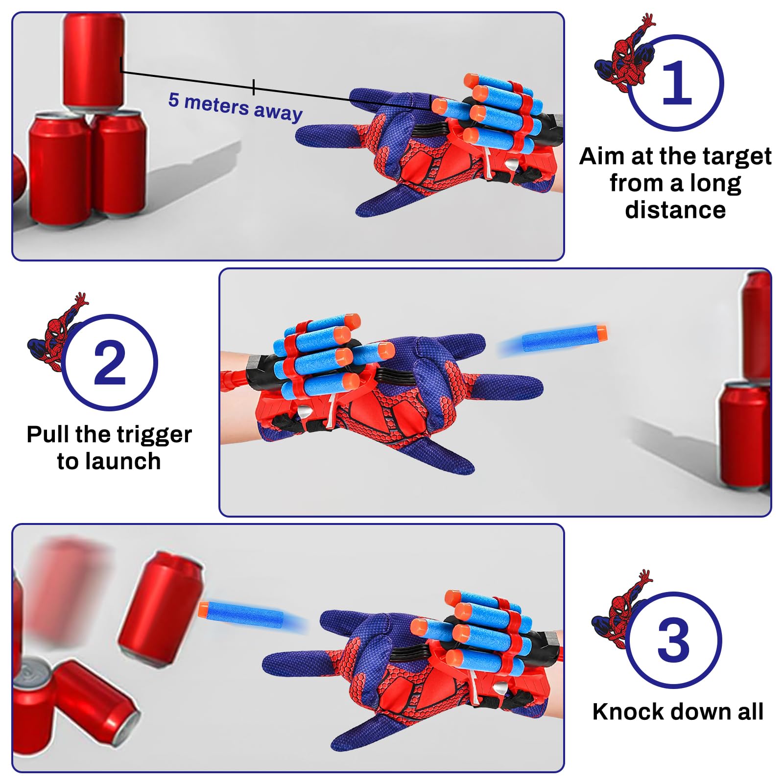 JIASHA Set di 2 Launcher Glove, Spiderm Guanti per Bambino Guanti Launcher per Giochi Guanti lanciatori Spiderm Glove Spiderm Web Launcher Toy Cosplay Giocattoli da Polso Set (C)