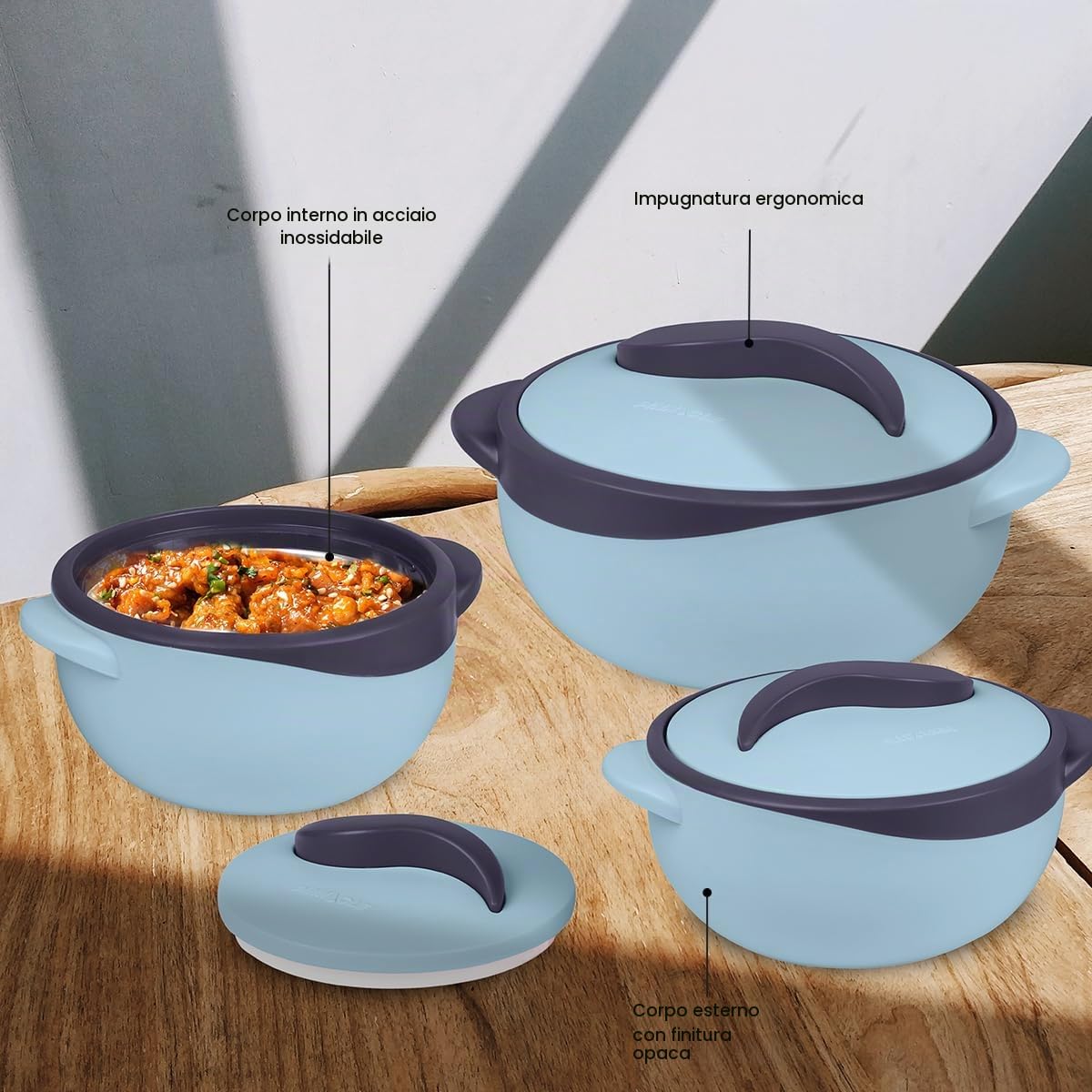 Pinnacle - Casseruola isolata con coperchio, set da 3 pezzi, 2,6/1,5/1 qt. Scaldavivande termiche per zuppa/insalata, contenitore per alimenti caldi in acciaio inox, set regalo per mamme - Vacanze