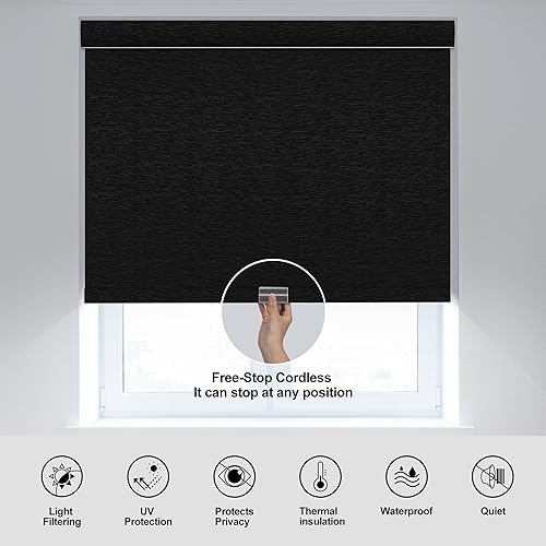 Miniatura 5 de Boolegon Persianas enrollables opacas para ventanas, inalámbricas, persianas enrollables para ventanas, tela con aislamiento térmico, protección UV,