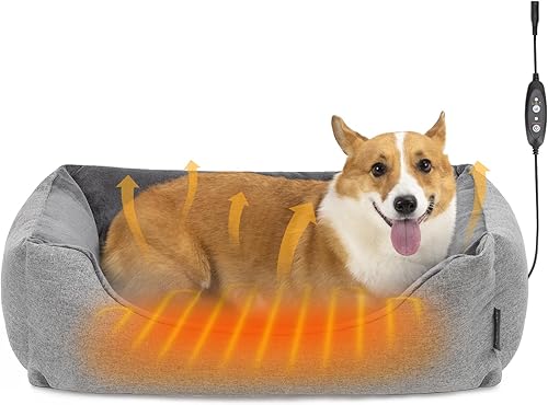 Cama térmica para perros con almohadilla térmica de detección automática, 3 ajustes de temperatura y cable resistente a las masticaciones,