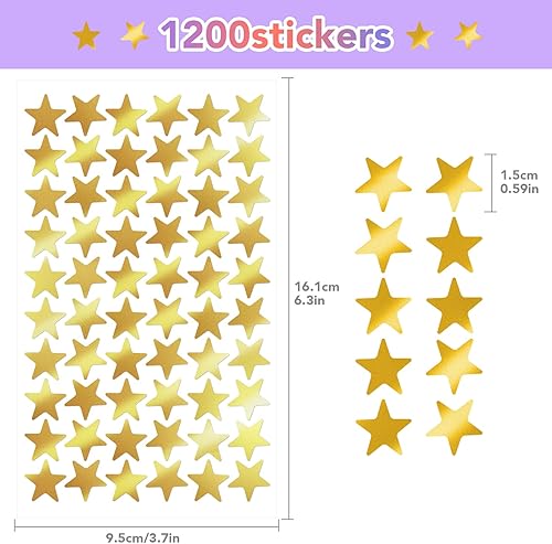 Miniatura 2 de 1200 calcomanías de estrellas doradas, calcomanías holográficas para maestros para recompensas infantiles, pequeñas estrellas brillantes con