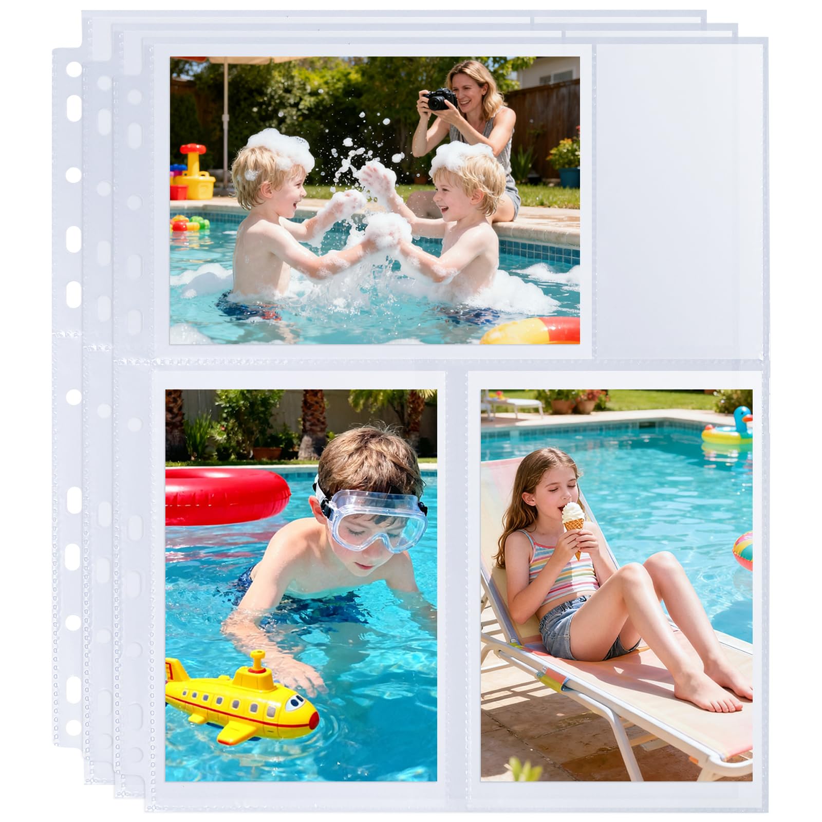 30 Pack 4x6 Photo Album Refill Pages for 3 Ring Binder, Ultra-Clear Photo Sleeves Holding 180 Pictures, Double-Sided 3 Pockets with Memo Slot, Photo Sheet Protector Postcards