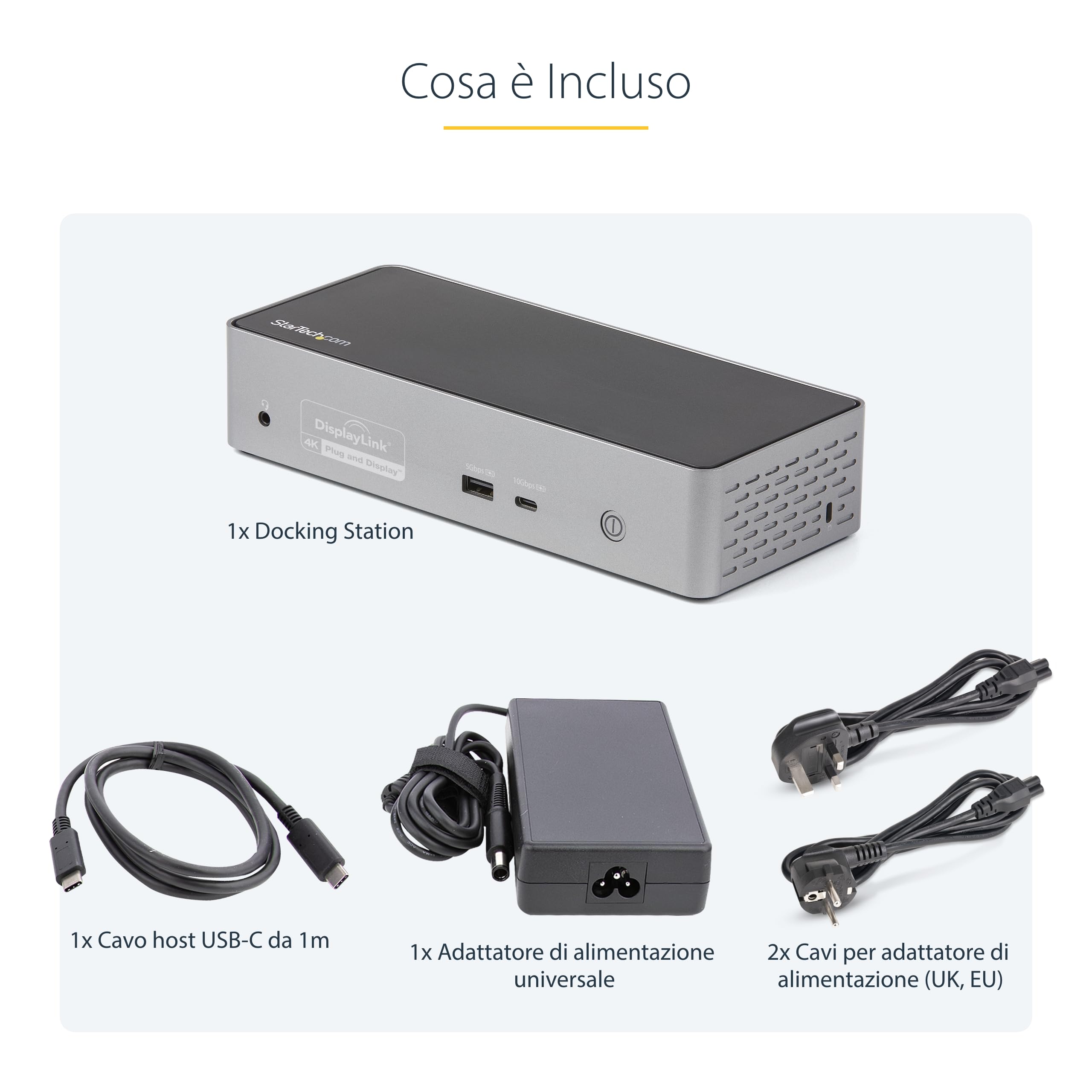 StarTech Docking Station USB-C Quad Monitor 4K 60Hz, 100W PD, GbE, Audio | Quad Monitor 4K, Compatibile Thunderbolt, Hub USB 3.0, 1x USB-C e 3x USB-A, Ethernet