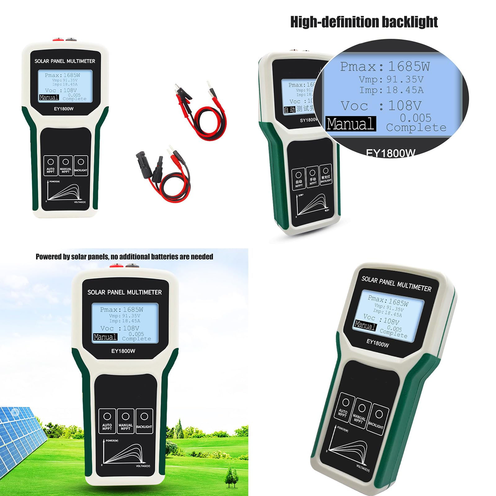 Solari Pannello Multimetro Tester MPPT Photovoltaic 5 1800W 20 120V 0 60A Con Display LCD E Rilevamento Automatico Multimetro Del Pannello Solari Automatico