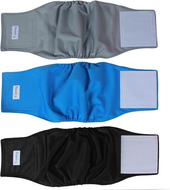 Teamoy Male Dog Belly Band, Reusable Wrap Dog Diapers, Pack of 3, Medium | Washable Dog Pee Bands for Doggy Puppy in Incontinence/Excitable Urination/Training, 13"-16" Waist, Black+ Gray+ Lake Blue