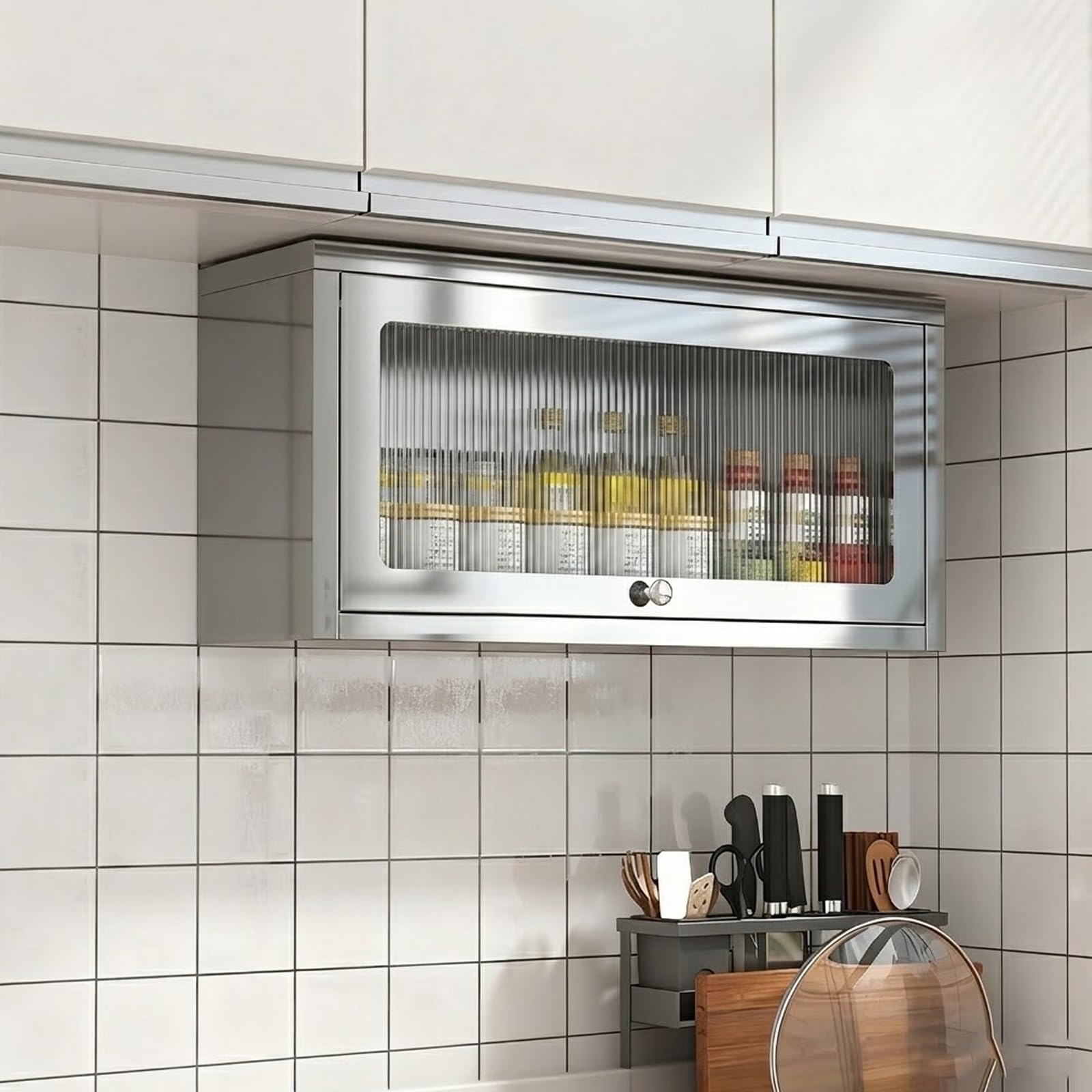 Wandmontierter Edelstahlschrank, Lagerschränke mit aufklappbarer Tür, Medizinschrank, Gewürzregale, Küchengeschirr-Organizer, für Garage, Badezimmer, Küche(70cm/27.5in)