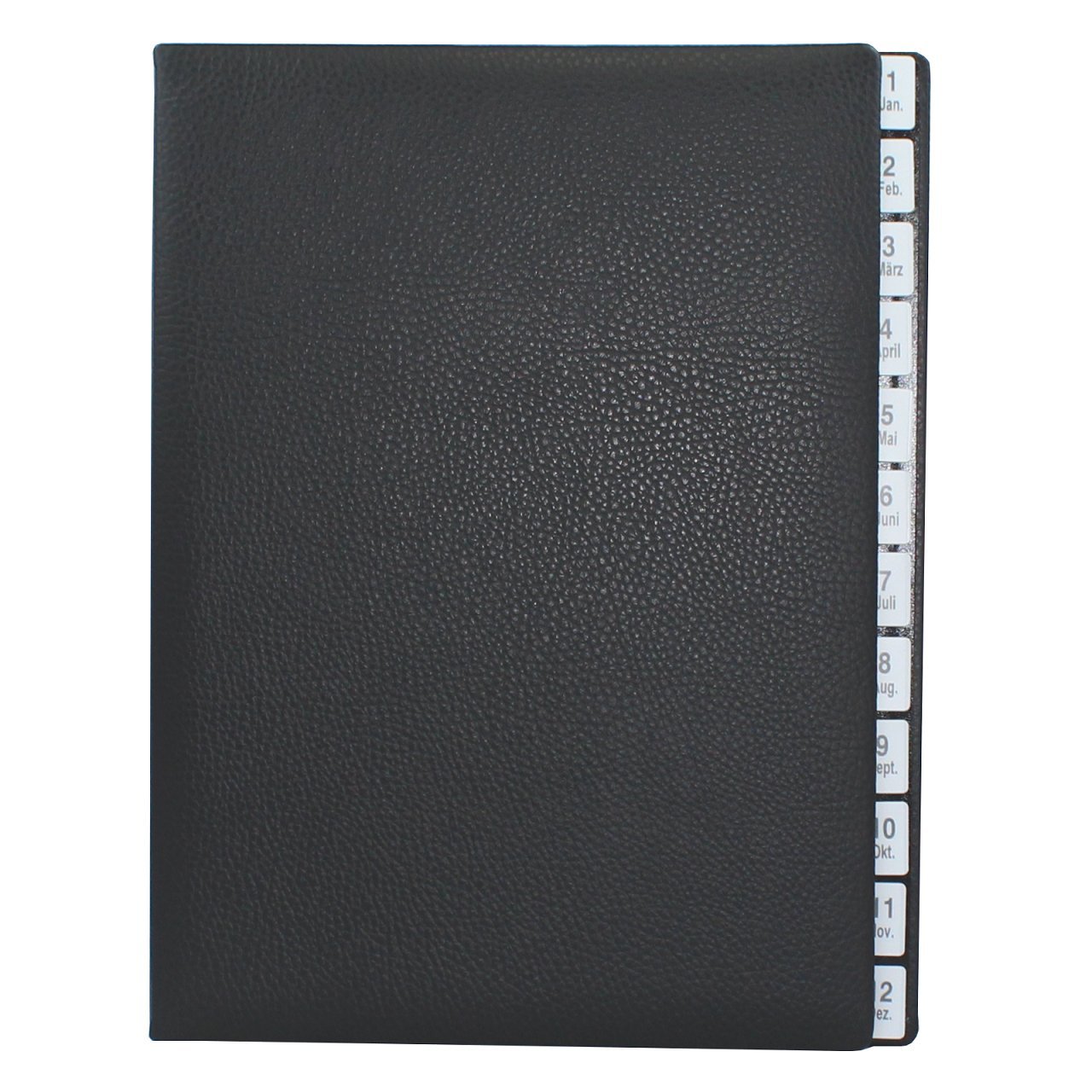 Classificatore con indice 1 – 12 (jan. dez.) in pelle bovina pieno martellata in Nero