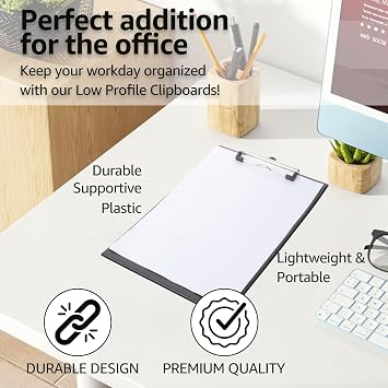 ASelected 4PCS Standard Clipboard,A4 Plastic Clip Board Folder,Clipboard with Pen Loop and Retractable Hanging,Clipboards with Low Profile Metal Clip for Office School Supplies,Black