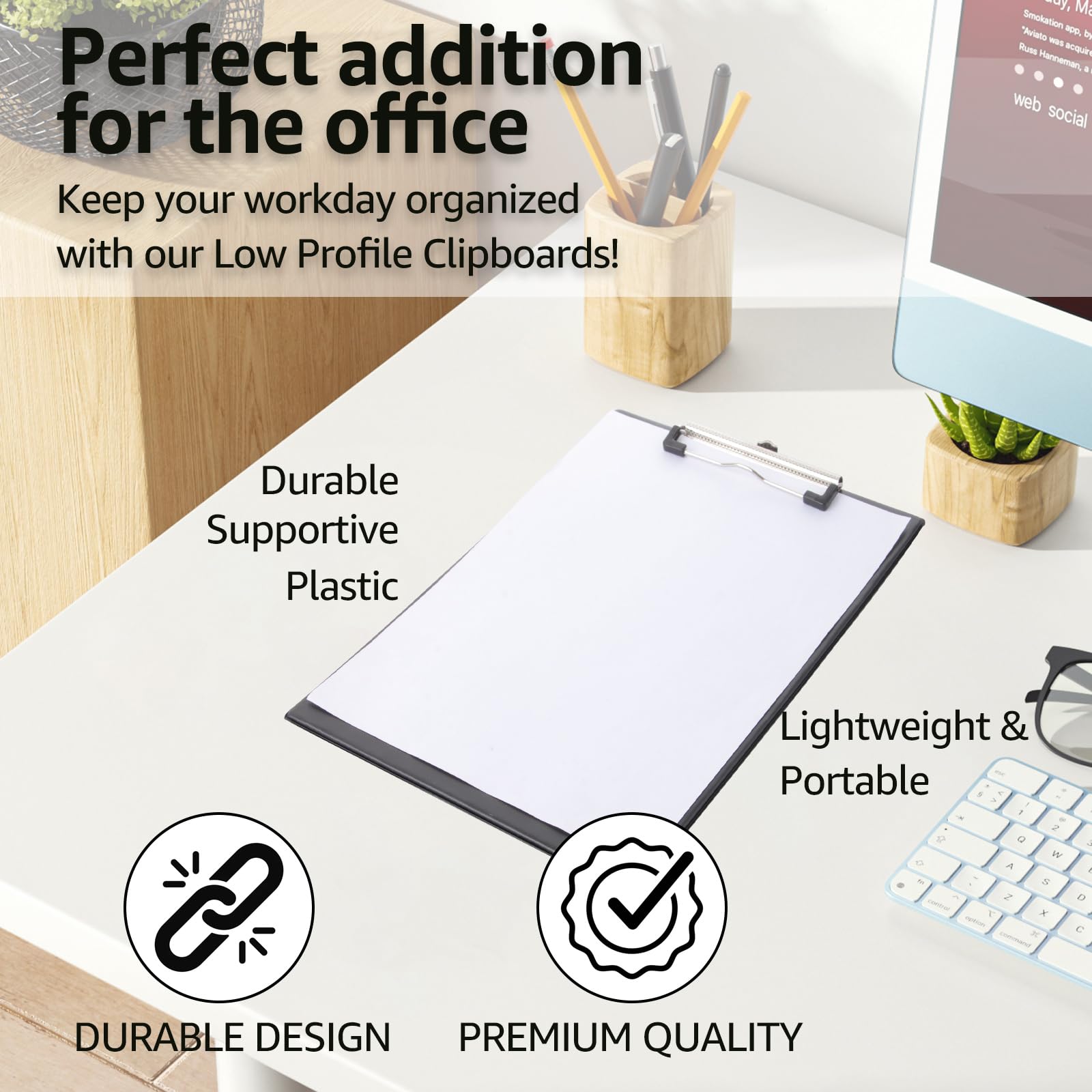 ASelected 4PCS Standard Clipboard,A4 Plastic Clip Board Folder,Clipboard with Pen Loop and Retractable Hanging,Clipboards with Low Profile Metal Clip for Office School Supplies,Black - Image 3