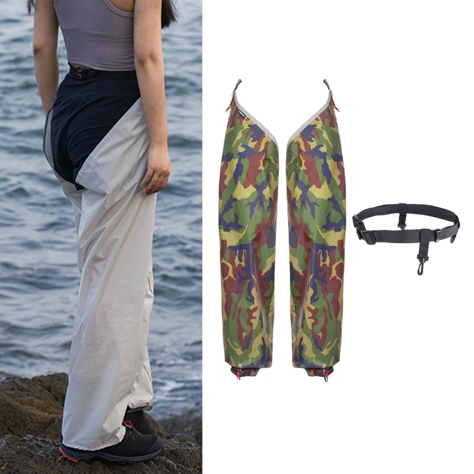 TISHITA Pantalones para Lluvia Ligeros Impermeables Plegables de Poliéster con Ajuste Adaptable Y Cubrepiernas Desmontables Diseño Portátil Y Antideslizante