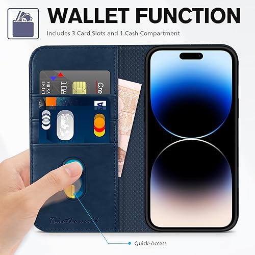 Miniatura 7 de TUCCH Funda tipo cartera para iPhone 14 Pro Max, de piel sintética con bloqueo RFID, 3 ranuras para tarjetas, función atril, funda interior de TPU a