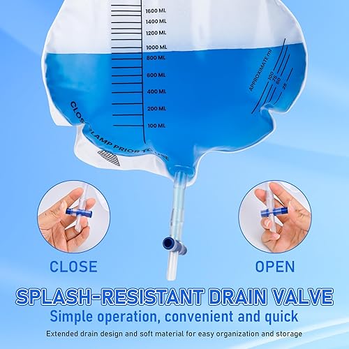 Miniatura 5 de Bolsas de catéter, bolsa de drenaje urinario de 67.6 fl oz, bolsas profesionales de orina con cámara antirreflujo mejorada, tubo de drenaje grueso
