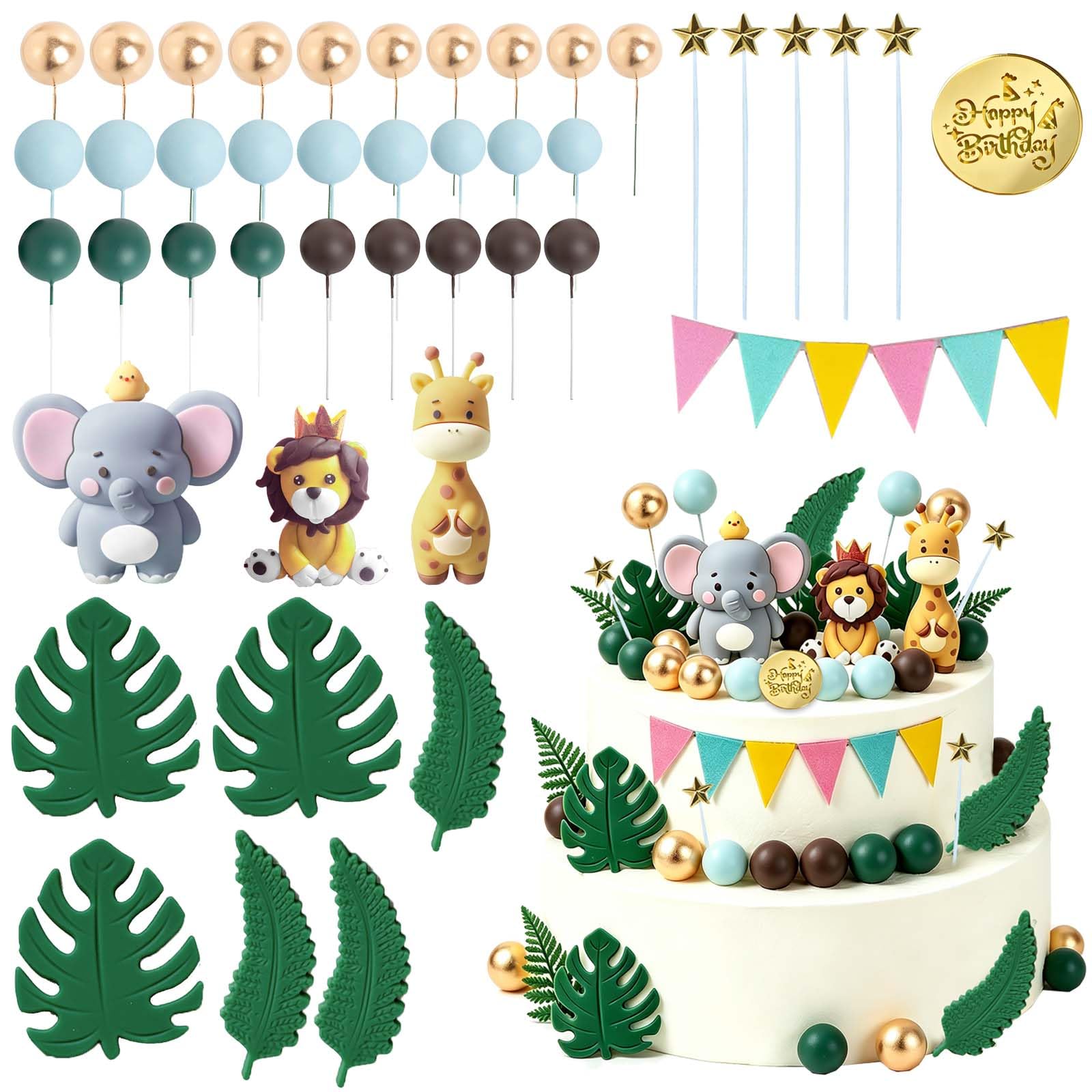 TENGWA 43Pcs Safari Animal Cake Toppers Realistic Animal Cakes Decorations — image 1